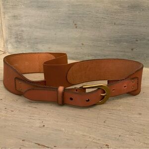 Fossil Wide Leather Stretch Belt in Tan with Gold Buckle